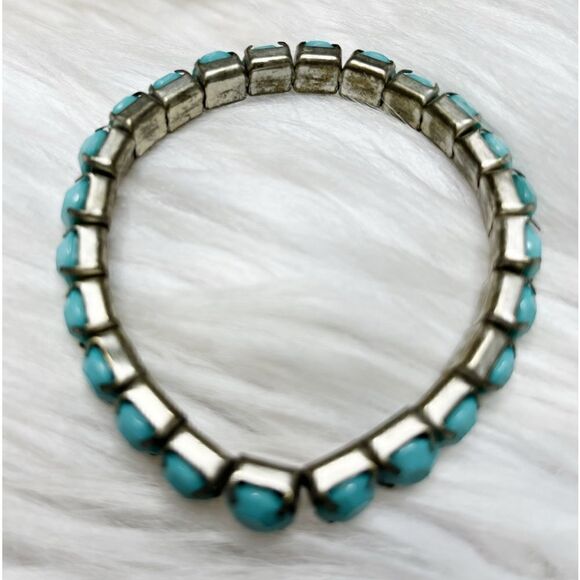 Fashion Statement Stretchy Bracelet Turquoise Green and Silver - Picture 4 of 4